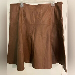 Brown Vegan‎ leather flared skirt side zip. LRL Ralph Lauren Jeans size 12.